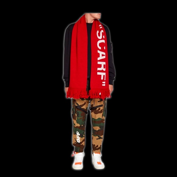 Off-White Other - Off-White Red Fringed Scarf Intarsia-knit Wool Scarf